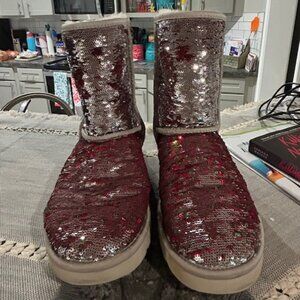 UGG Classic Short Sequin Boots - Silver, Red, and Green